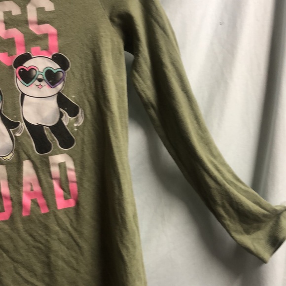 Large 10/12 girls long sleeved Floss Squad olive green shirt guc - Picture 7 of 9